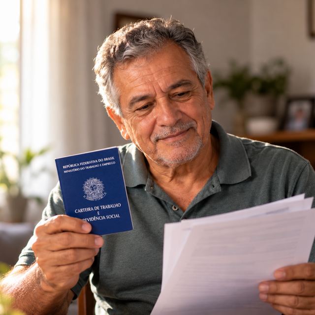 Homem com carteira de trabalho e documentos