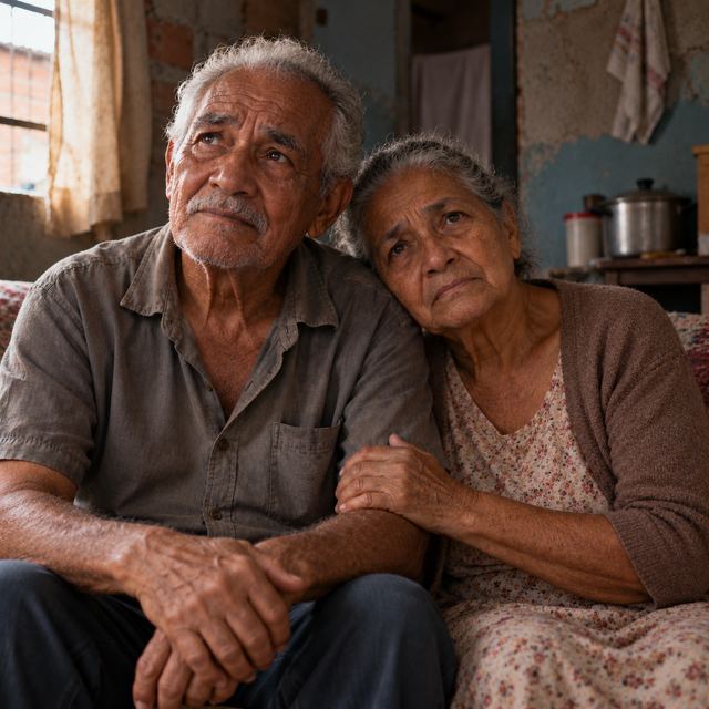 Casal de idosos em casa simples
